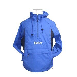 Mens Belief NYC Sport Logo Anorak Royal Pullover Windproof Pockets Zip Small